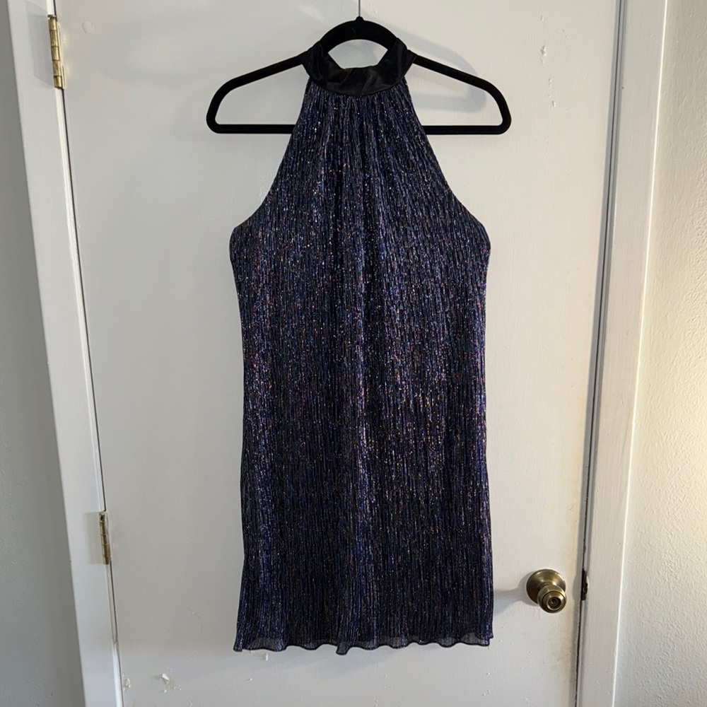 Elegant Black and Blue Halter Dress